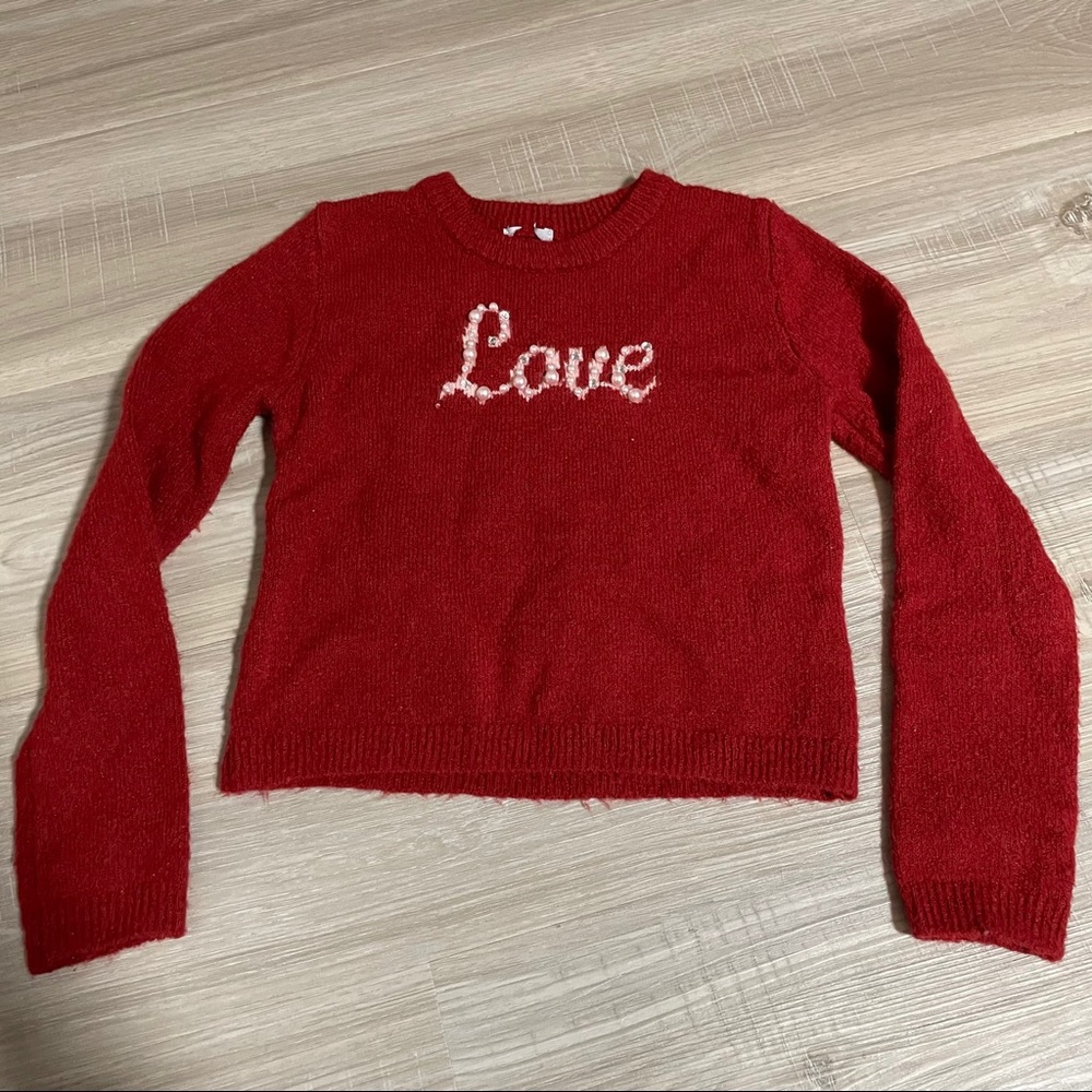 Tahari Girls Pearl and Rhinestone Love Sweater - Picture 1 of 7